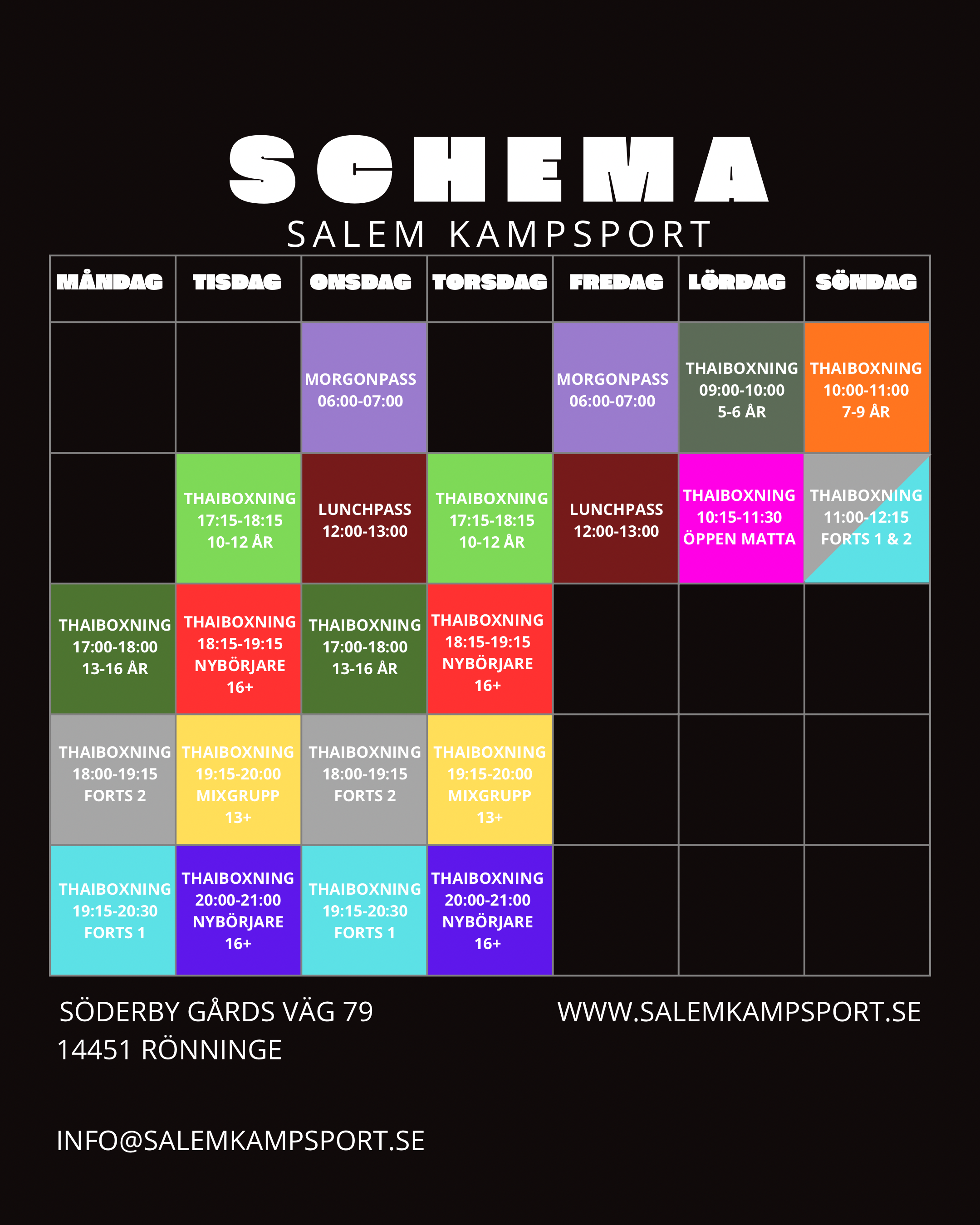 Veckoschema för Salem Kampsport