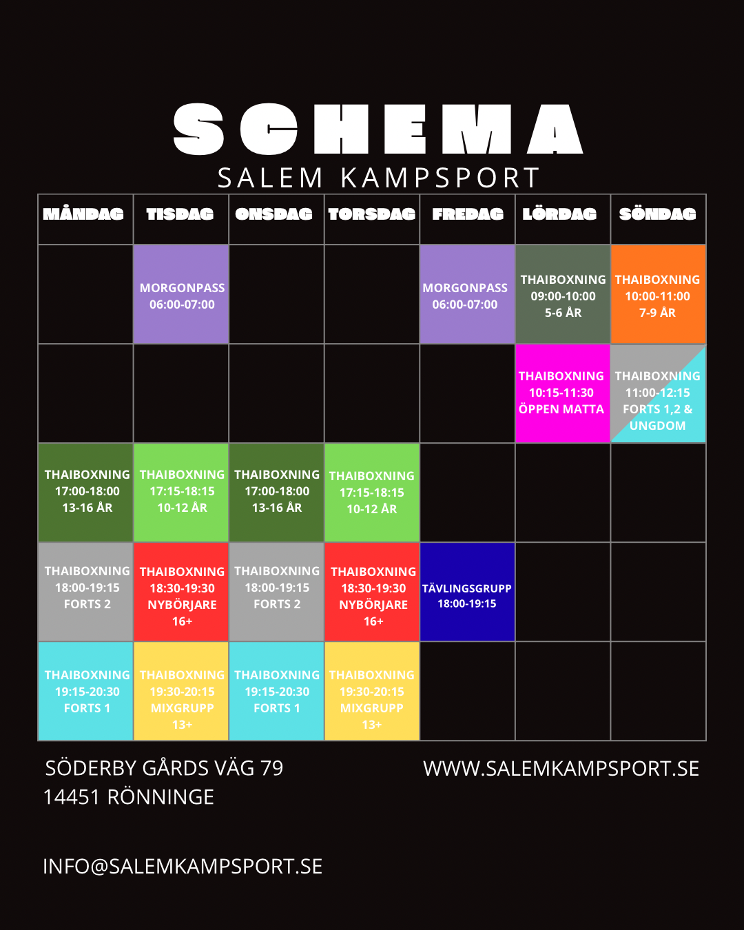 Veckoschema för Salem Kampsport